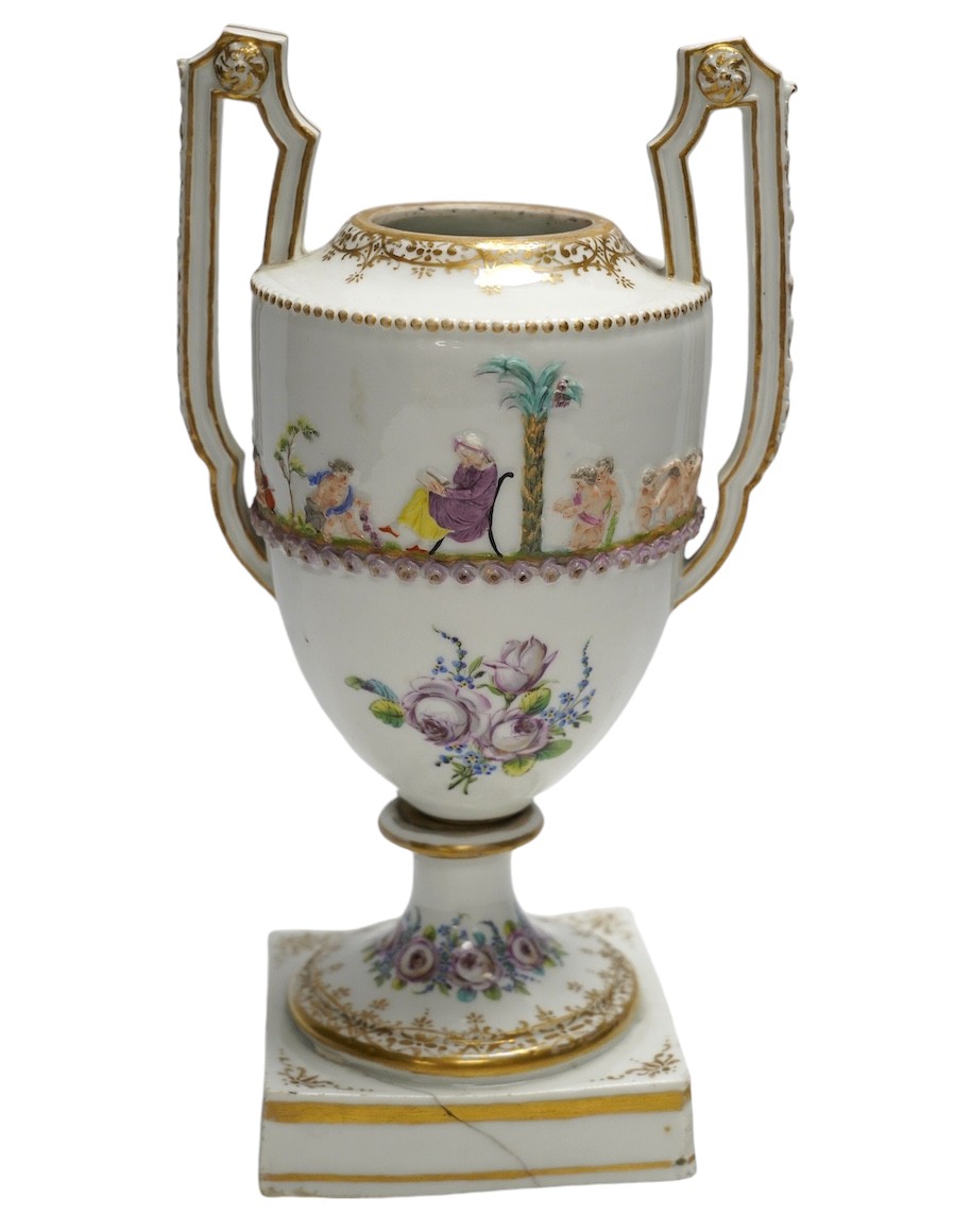 A Capodimonte / Naples style urn, early 19th century 26cm. Condition - poor (base cracked)